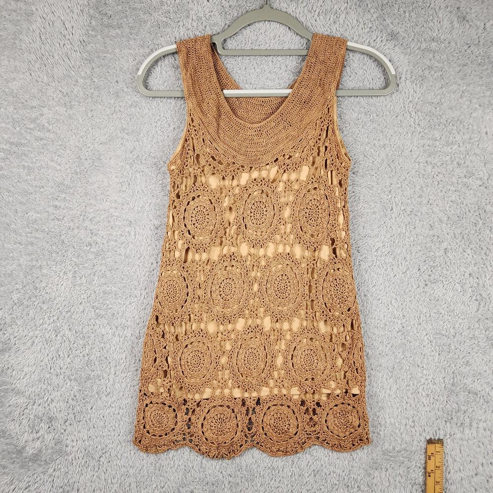 Vintage Soft Surroundings Dress Womens Small Brown Crochet Boho Earth Fairy Y2k